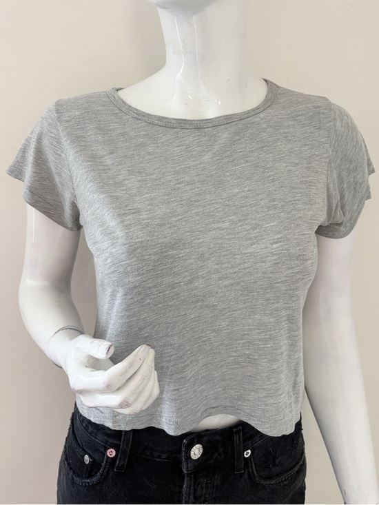 Eterne Tops - Eterne Grey Cropped Short Sleeve Crewneck Tee Cotton Modal Blend